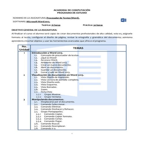 Temario word 2013
