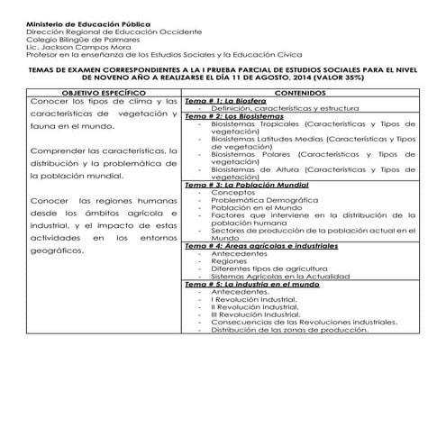 Temas de examen noveno