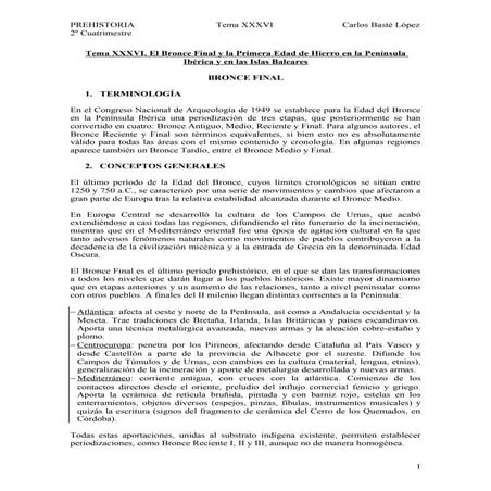 Tema xxxvi. el bronce final y la primera edad del hierro en 