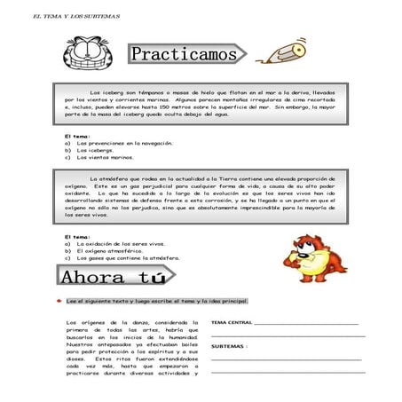 Ejercicios sobre temas y subtemas