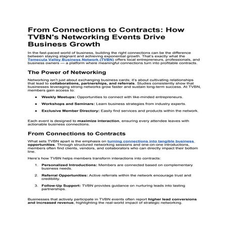 From Connections to Contracts: How TVBN's Networking Events Drive Business Growth