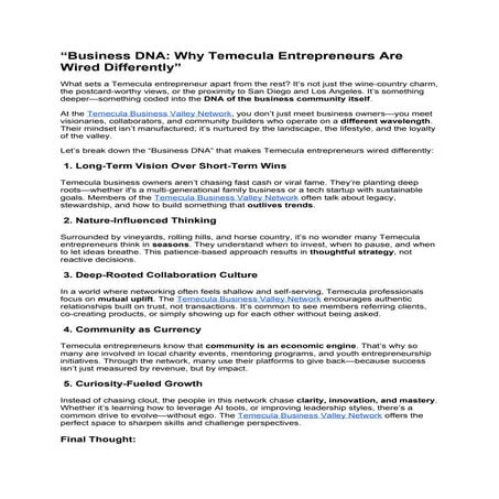 “Business DNA: Why Temecula Entrepreneurs Are Wired Differently”