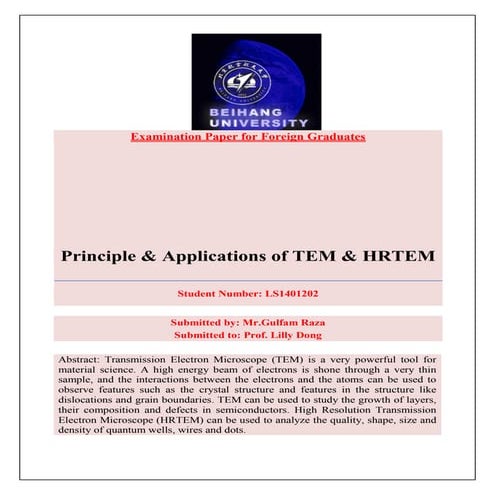 Principle & Applications of Transmission Electron Microscopy (TEM) & High Res...