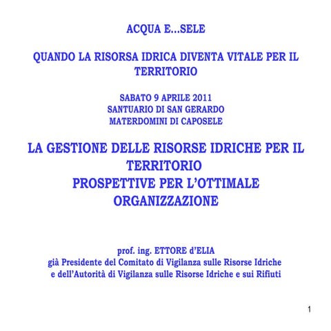 LA GESTIONE DELLE RISORSE IDRICHE PER IL TERRITORIO | PPT