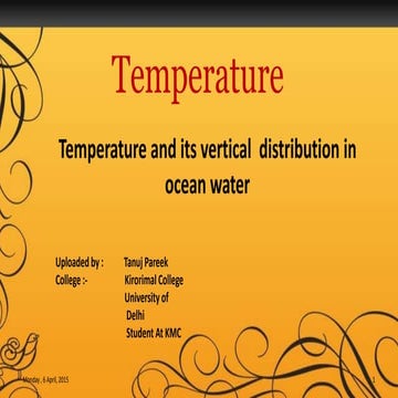 Temperature and its vertical distribution in ocean water 
