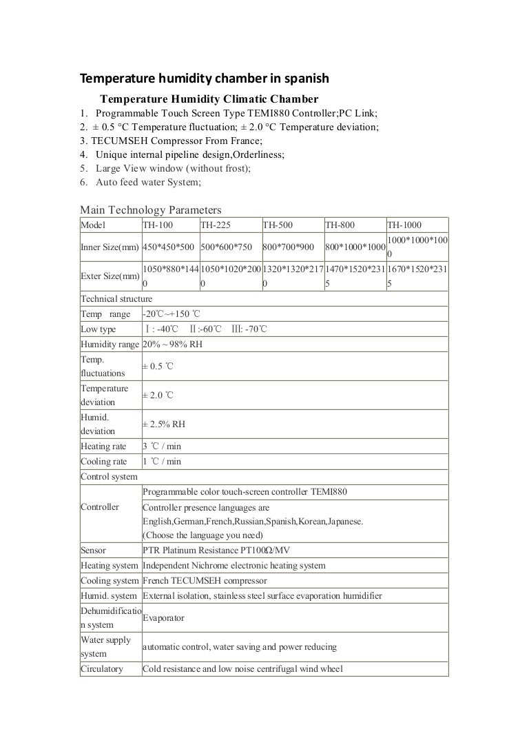 Temperature humidity chamber in spanish