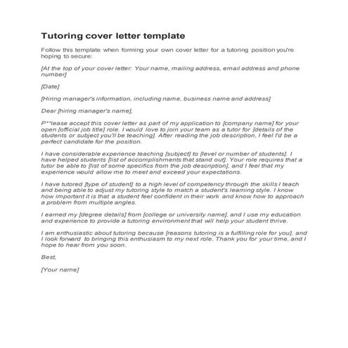Tutor cover letter | PPTX
