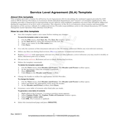 Template de acordo de nível de serviço