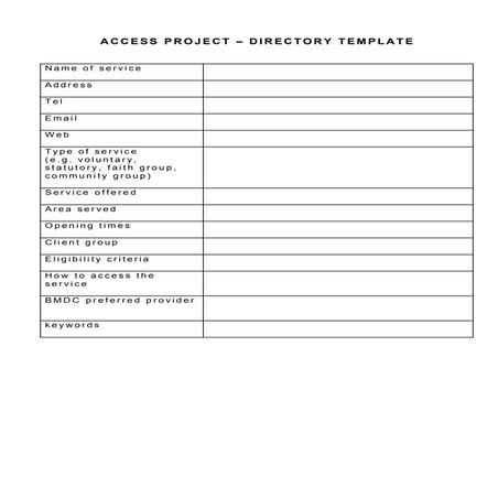 Bradford Directory of Services form | DOC
