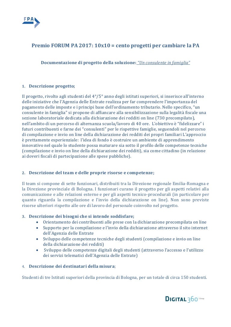 Forum pa 2017 un consulente in famiglia scheda progetto Dichiarazione dei redditi 2017 online