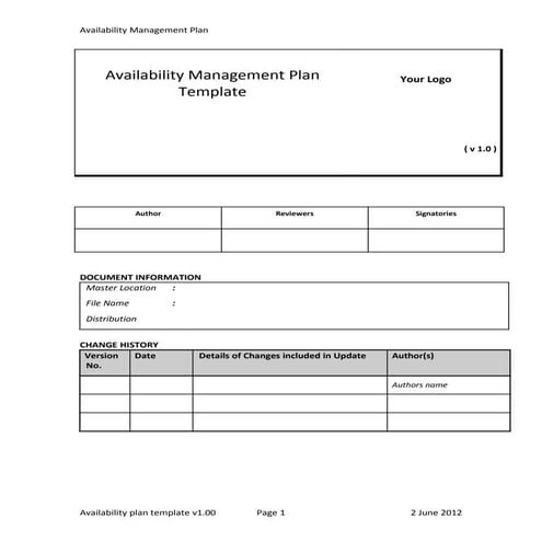 Template Plano de disponibilidade dos serviços