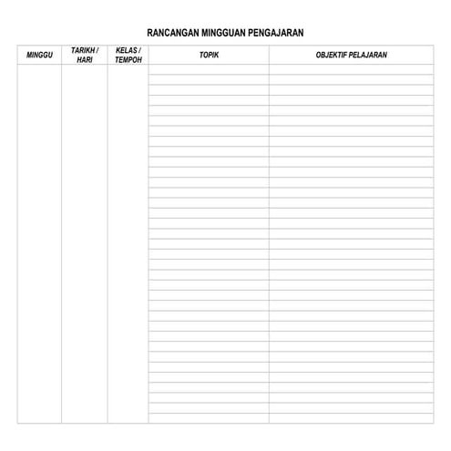 Template rancangan mingguan praktikal