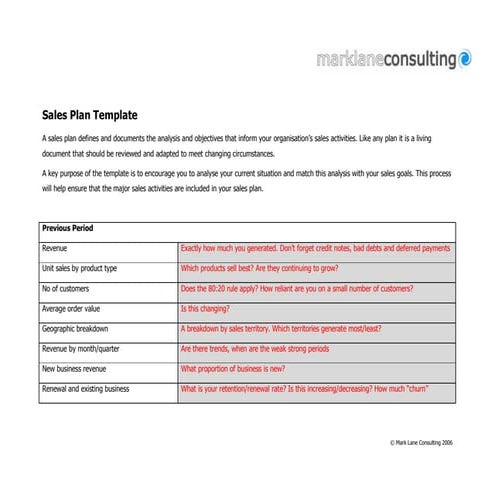 Template sales plan