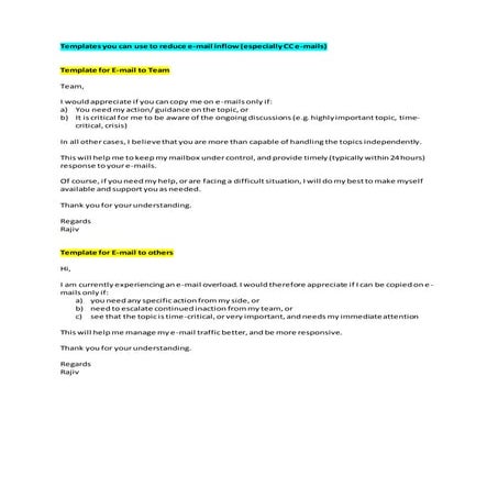 Zero Inbox approach - Templates to reduce e mail inflow | DOCX