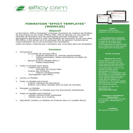 Formation Efficy CRM - Templates training