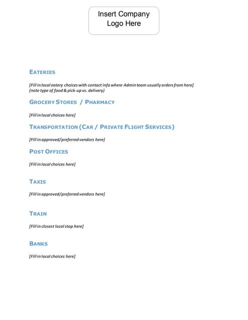 Executive Assistant "Important Vendors" Onboarding Template