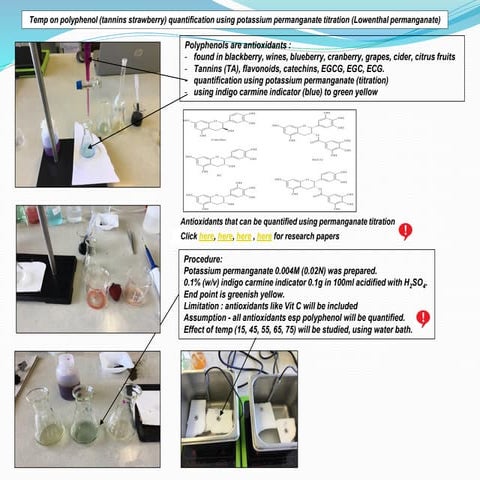IA on temperature on polyphenol (tannins strawberry) quantification using potassium permanganate titration (Lowenthal permanganate).