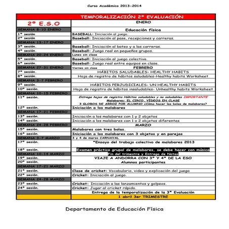 Temporalización 2º evaluación 2º eso 2013 2014