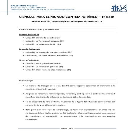 Temporalización, metodología y criterios ccmc 12.13