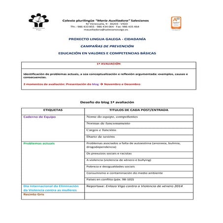 Temporalización proxecto lc por sesións (1ª avaliación)