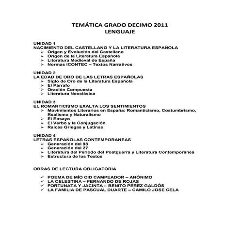 Temática grado decimo 2011