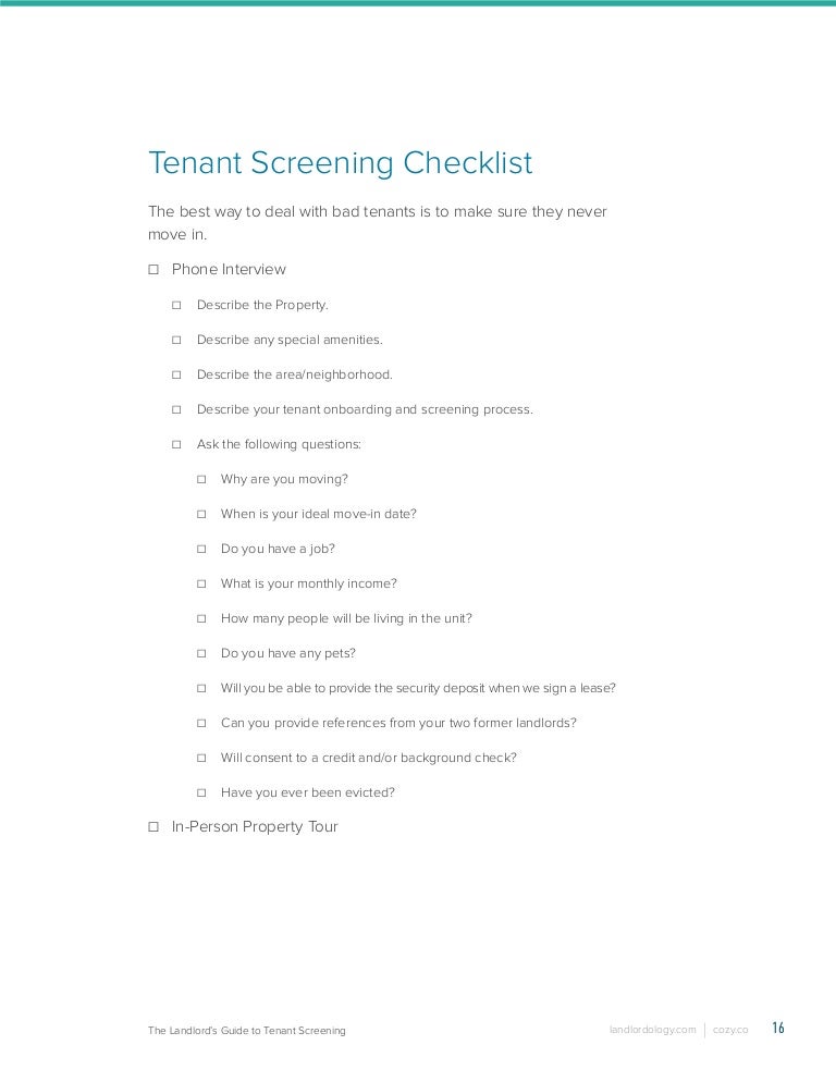 Free Tenant Screening Checklist, by Cozy