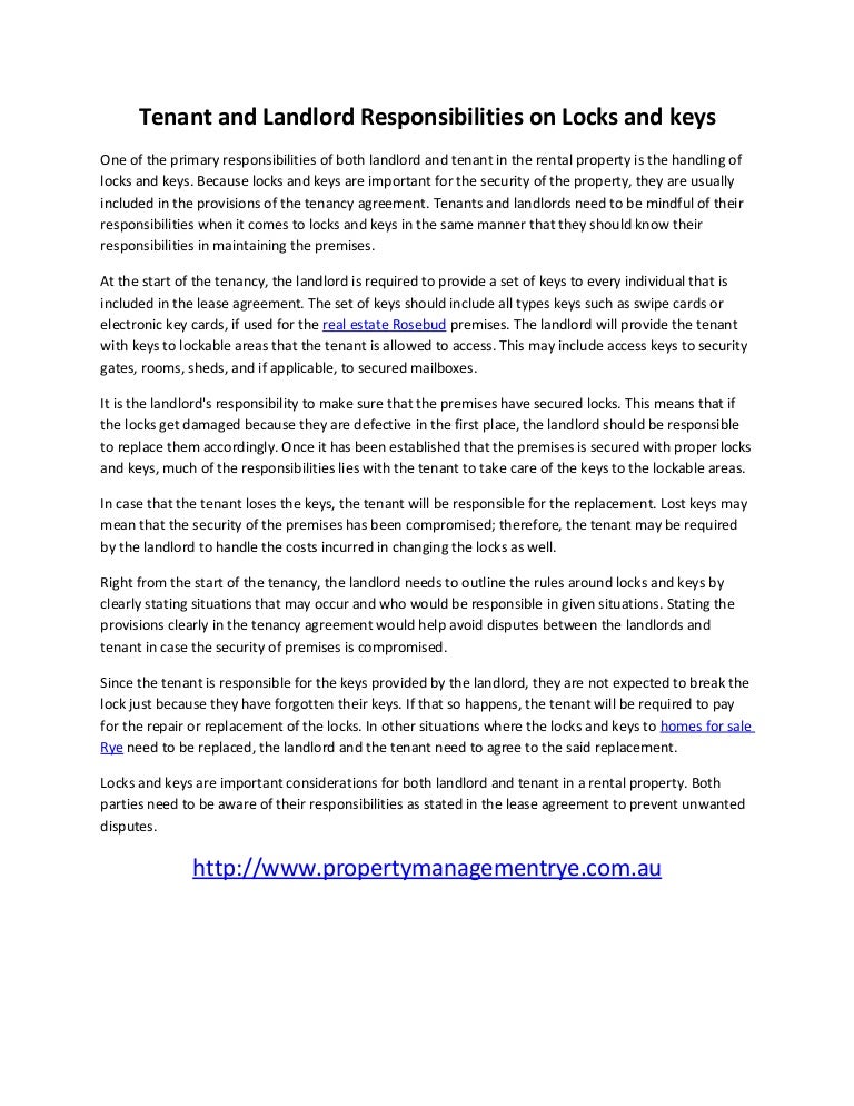 Tenant and landlord responsibilities on locks and keys