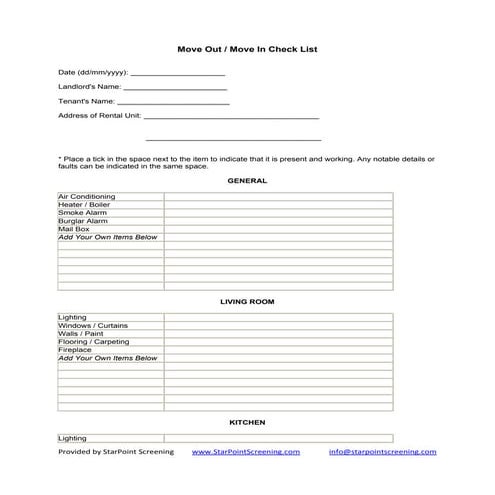 Tenant move in, move out