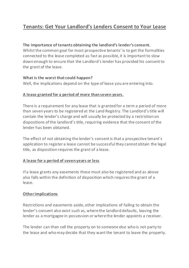 Tenants Get Your Landlord S Lenders Consent To Your Lease