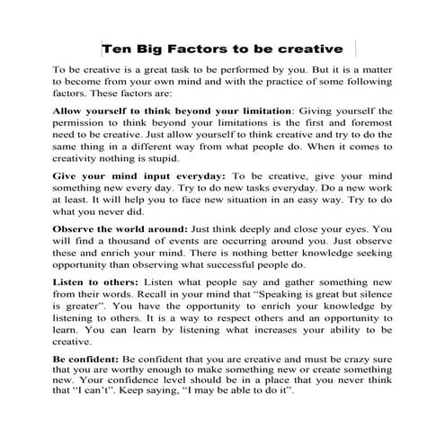 Ten big factors to be creative (2)