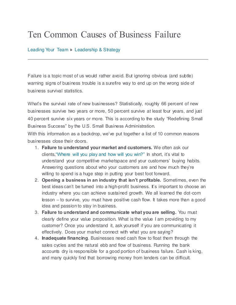Common Causes Of Business Failure Pdf Ten common causes of business failure