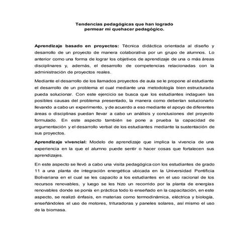 Tendencias pedagógicas que han logrado permear mi quehacer pedagógico