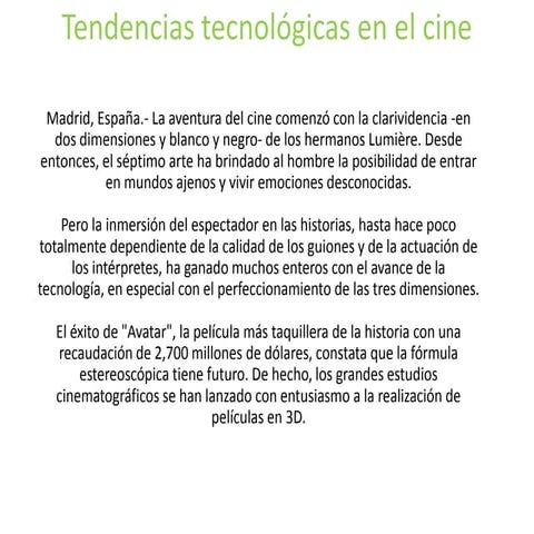 Tendencias tecnológicas en el cine