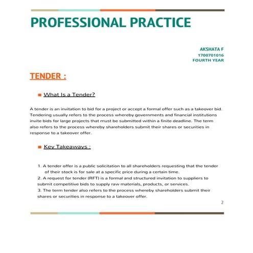 Tender and tender document