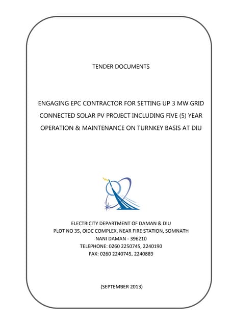 Tender Document for 3 MW solar plan...
