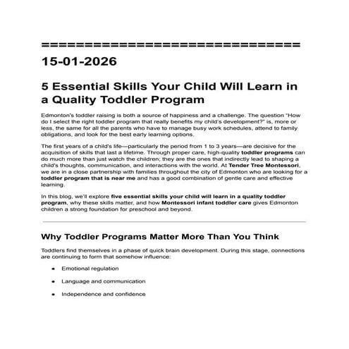 5 Essential Skills Your Child Will Learn in a Quality Toddler Program | PDF