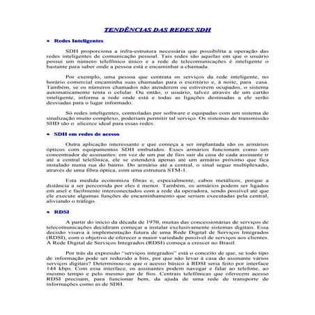 Tendências das redes sdh