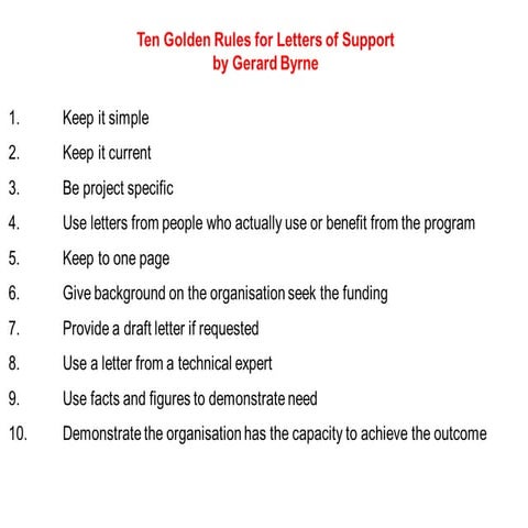 Ten golden rules of letters of support | PPTX