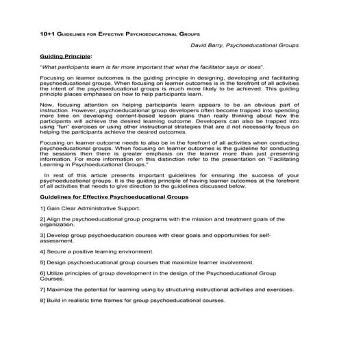 1+10 guidelines for effective psychoeducational groups