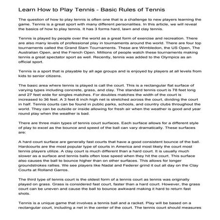 Learn How to Play Tennis - Basic Rules of Tennis