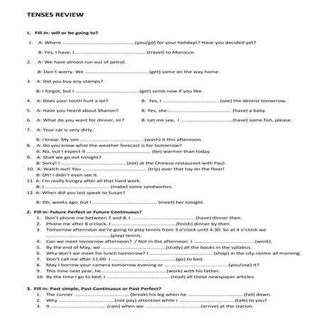 Tenses review st's worksheet