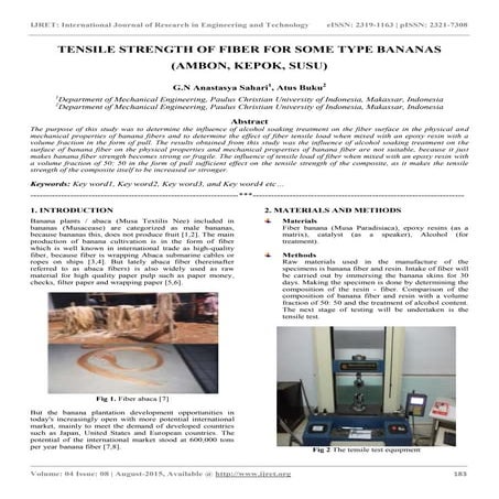 Tensile strength of fiber for some type bananas (ambon, kepok, susu)