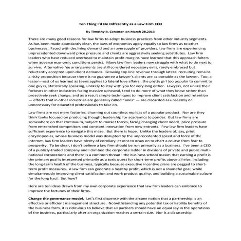 Ten thing i’d do differently as a law firm ceo