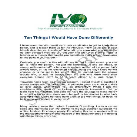 Ten things i would have done differently