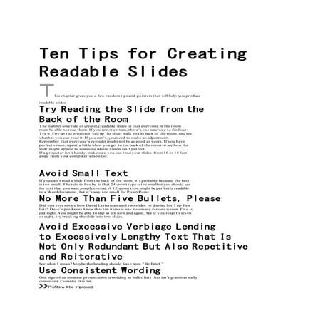 Ten tips for creating slides