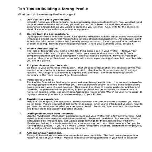 Ten Tips On Building A Strong Profile