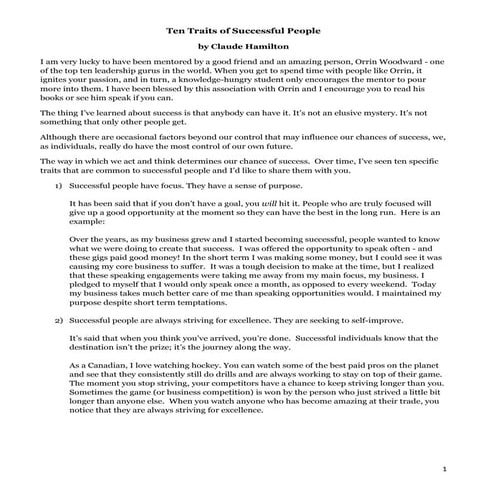 Ten traits of successful people by claude hamilton