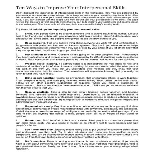 Ten Ways to Improve Your Interpersonal Skills
