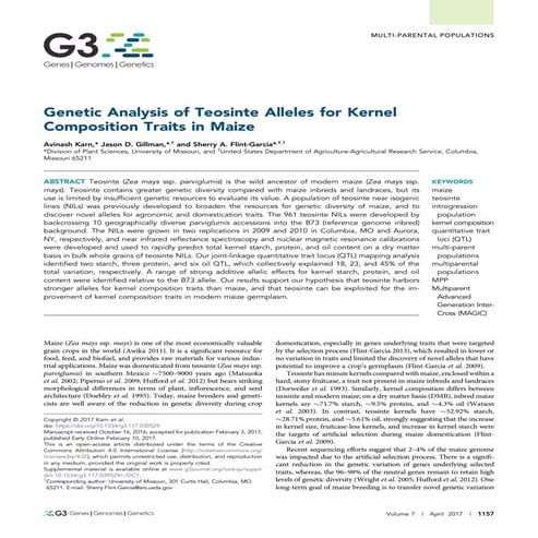 Genetic Analysis of Teosinte Alleles for Kernel Composition Traits in Maize