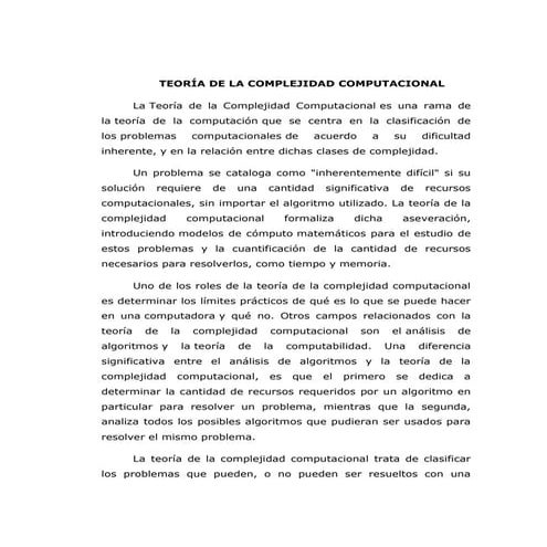 Teoría de la complejidad computacional